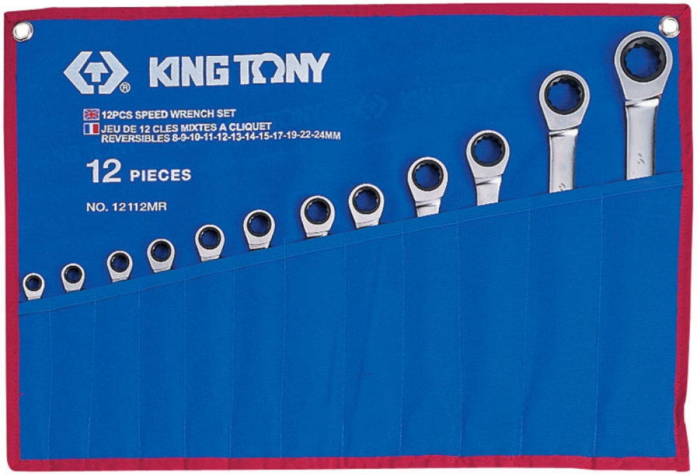 12112MRN Набор комбинированных трещоточных ключей, 8-24 мм, чехол из теторона, 12 предметов KING TON